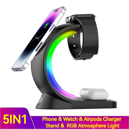 3 In 1 Magnetic Wireless Charger Fast Charging For Smart Phone Atmosphere Light Charging Station For Airpods Pro I-phone Watch